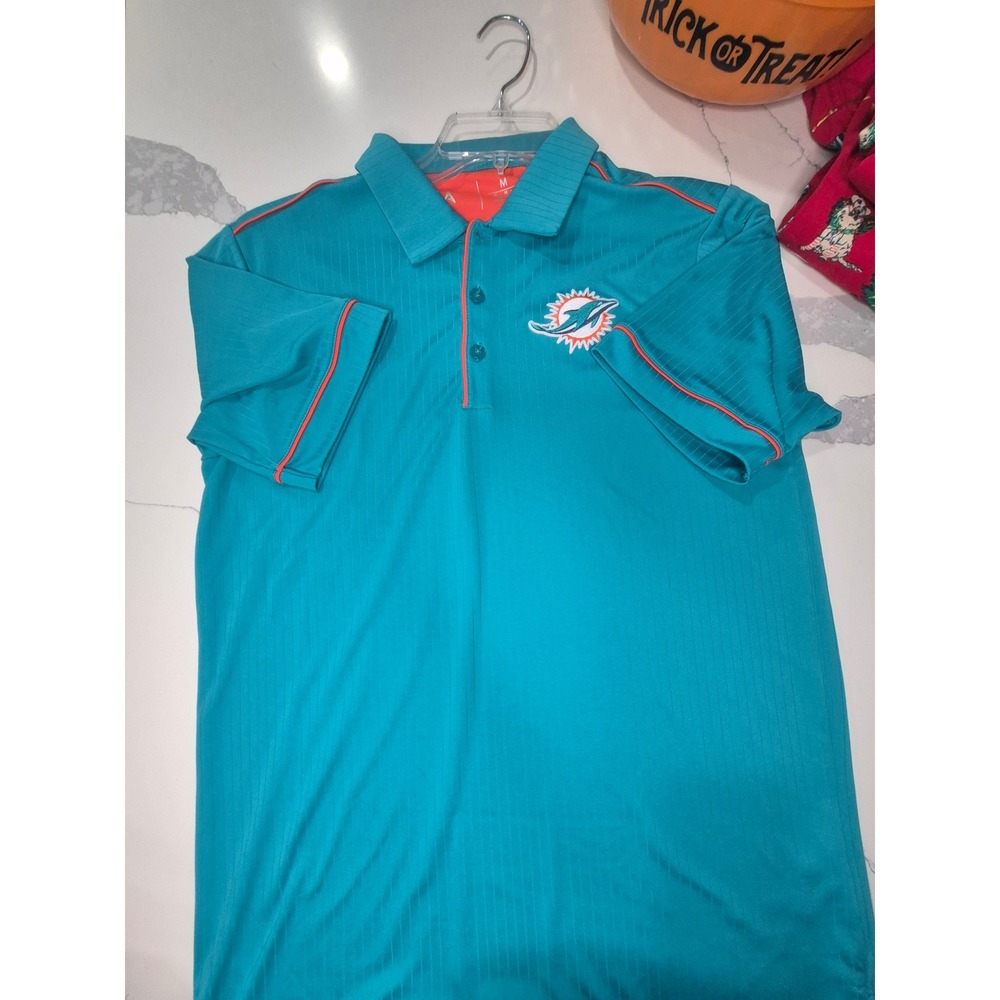 Miami Dolphins Antigua Polo Shirt Mens M NFL Football Orange Trim